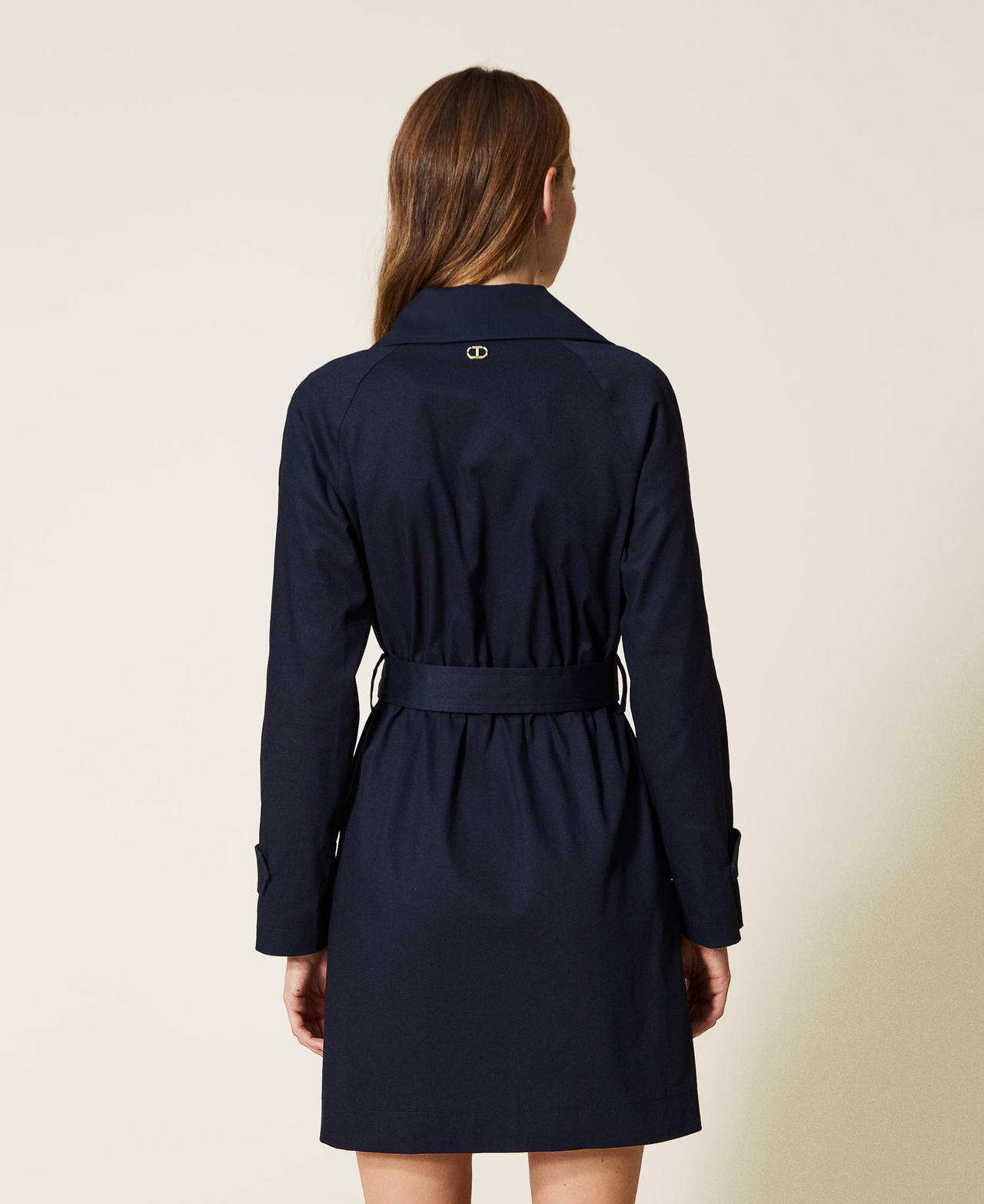 Double breasted gabardine trench coat Midnight Blue Woman 999TN210A-03