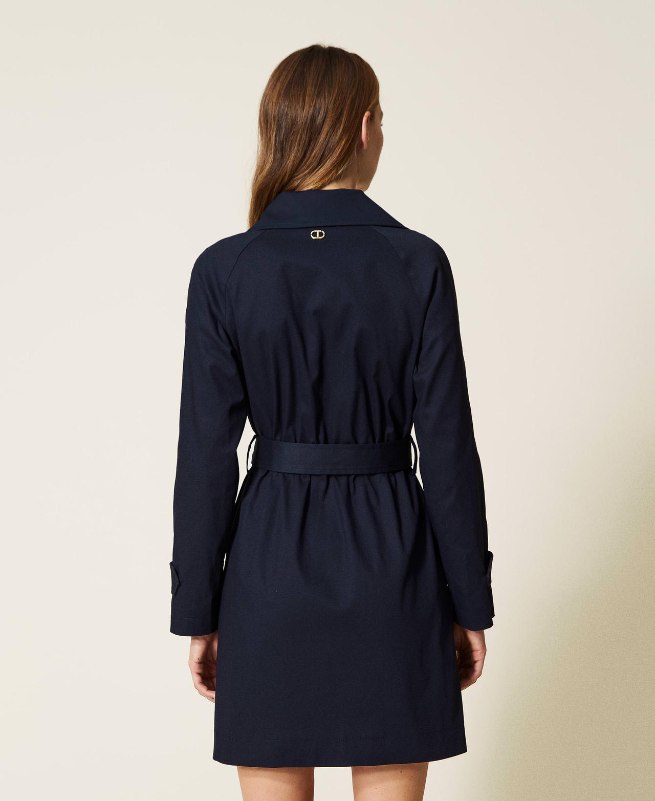 Double breasted gabardine trench coat