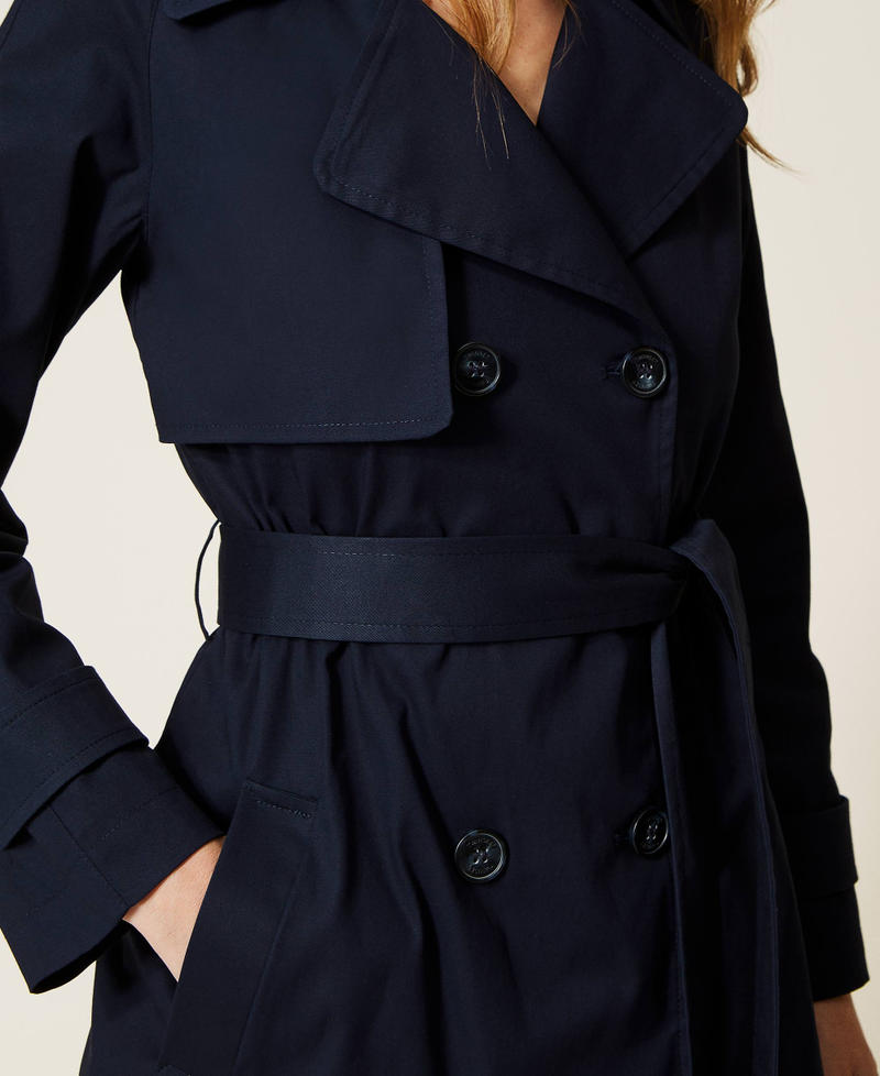 Double breasted gabardine trench coat Midnight Blue Woman 999TN210A-04