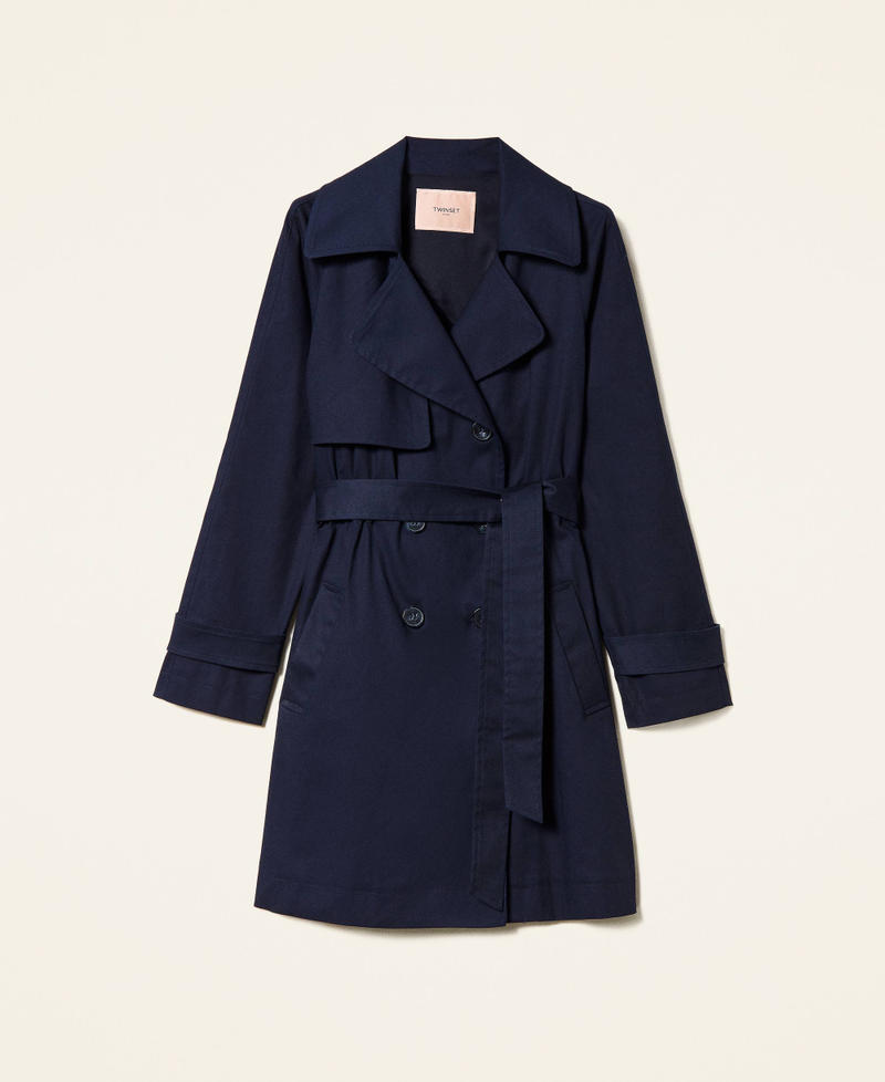 Double breasted gabardine trench coat Midnight Blue Woman 999TN210A-0S