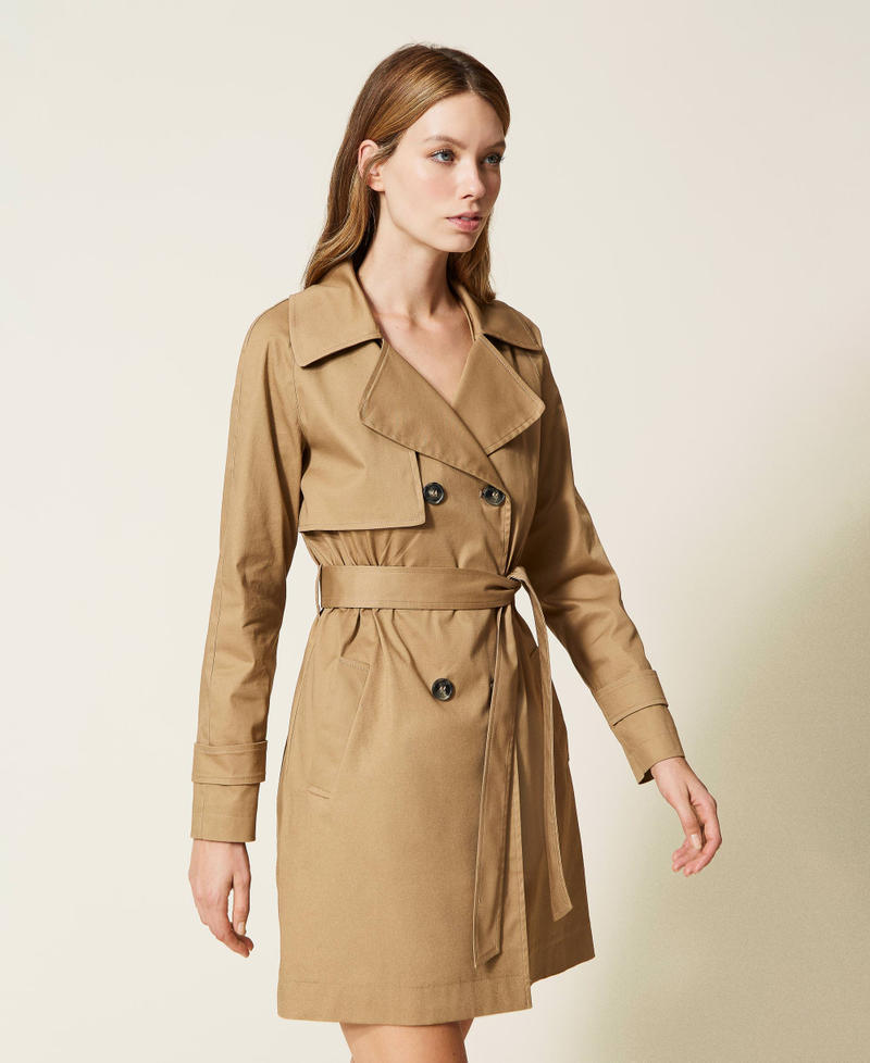 Double breasted gabardine trench coat Woman, Beige | TWINSET Milano