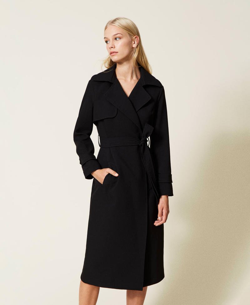 Cr pe trench coat with belt Woman Black TWINSET Milano