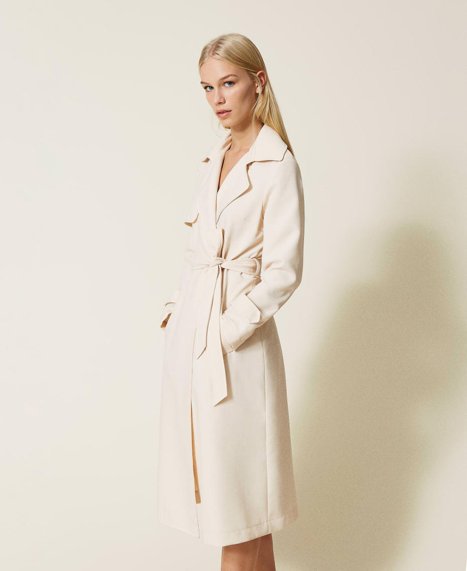 Crêpe trench coat with belt Sour cream Woman 999TN210F-01