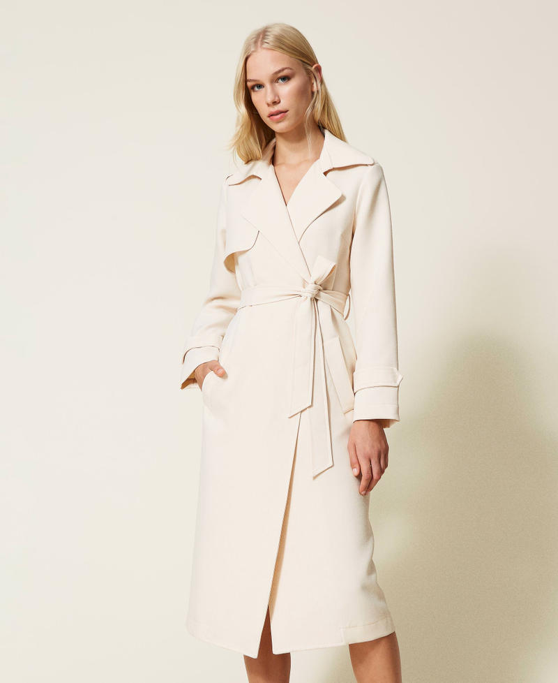 Crêpe trench coat with belt Sour cream Woman 999TN210F-02