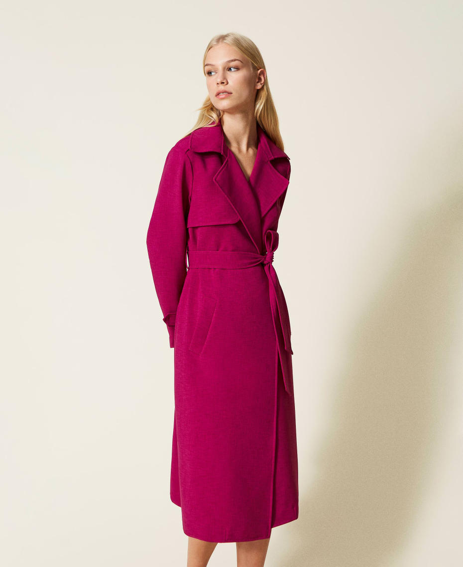 Cr pe trench coat with belt Woman Fuchsia TWINSET Milano