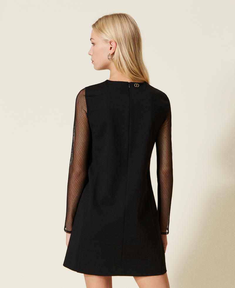 Short dress with plumetis tulle and lace