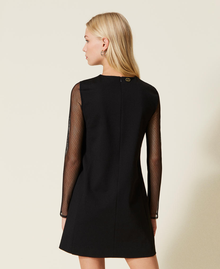 Short dress with plumetis tulle and lace