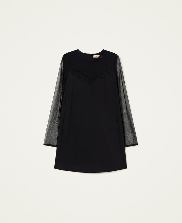 Short dress with plumetis tulle and lace