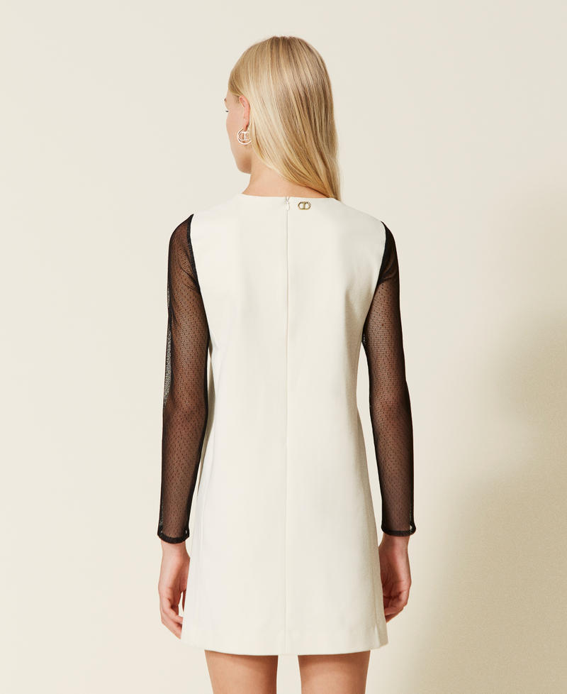 Short dress with plumetis tulle and lace Two-tone Cream / Black Woman 999TN2110_02361_04
