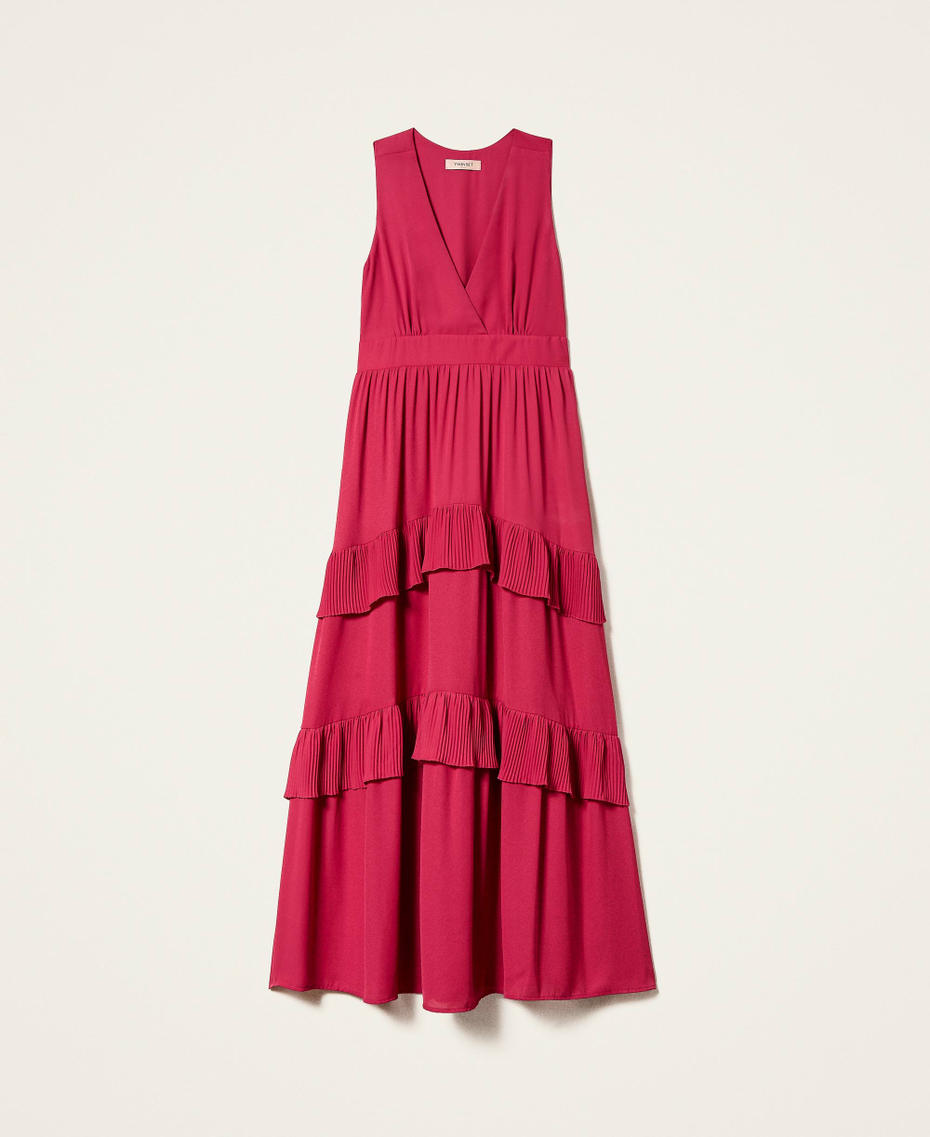 Long georgette dress with flounces "Cerise" Fuchsia Woman 999TN211A_00717_S0