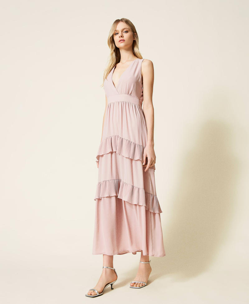 Abito lungo in georgette con balze Rosa Cipria Donna 999TN211A_07273_02