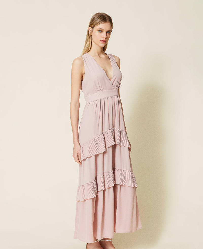 Abito lungo in georgette con balze Rosa Cipria Donna 999TN211A_07273_03