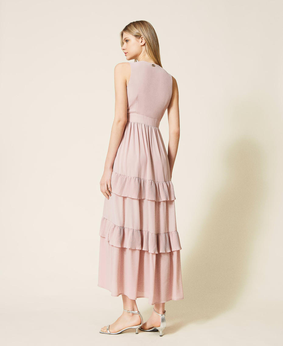 Abito lungo in georgette con balze Rosa Cipria Donna 999TN211A_07273_04