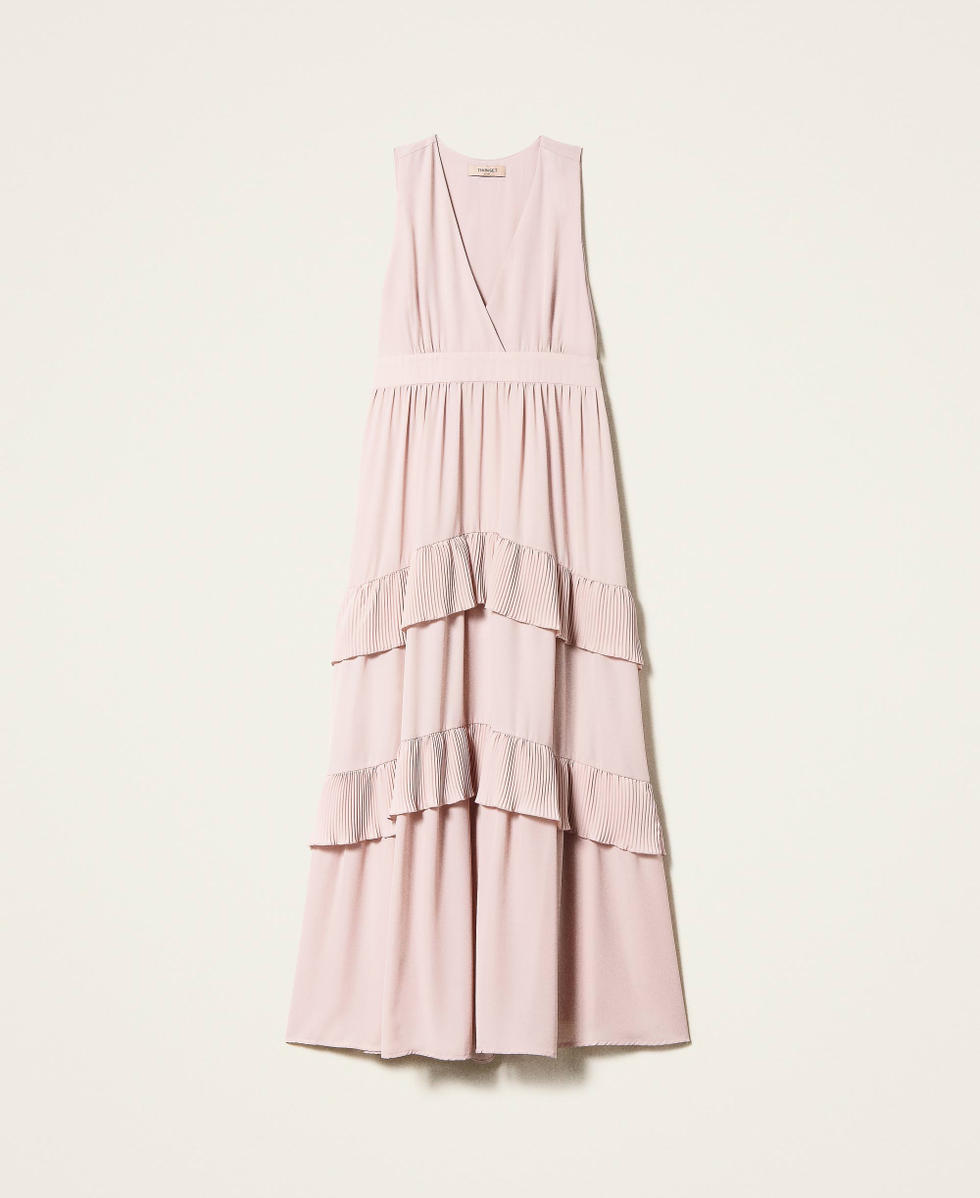 Long georgette dress with flounces Blush Pink Woman 999TN211A_07273_S0