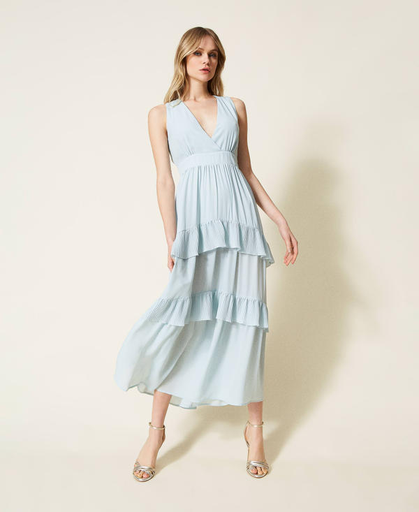 Long georgette dress with flounces