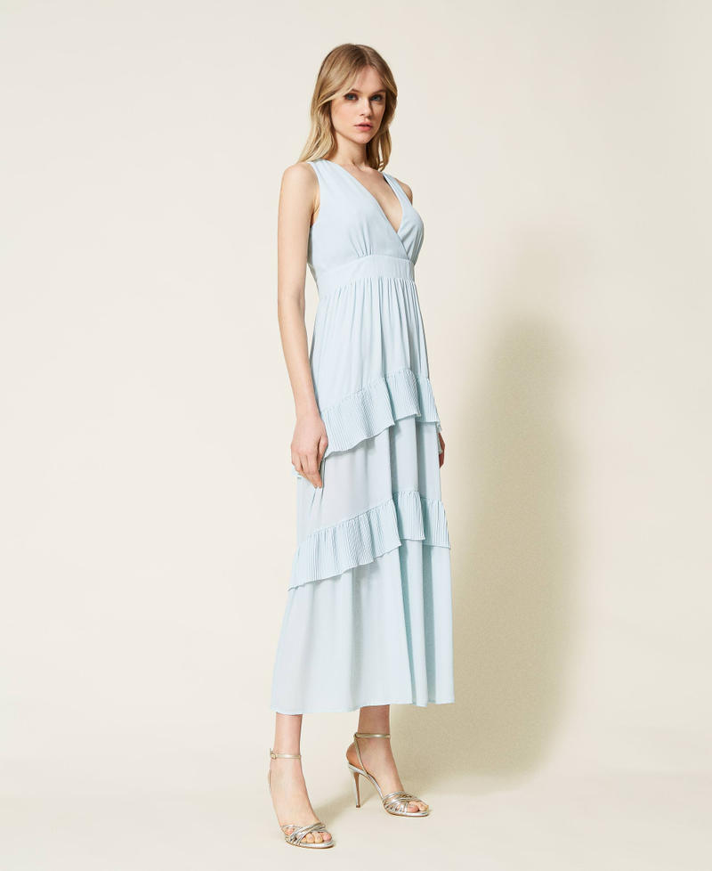 Robe longue en crêpe georgette avec volants