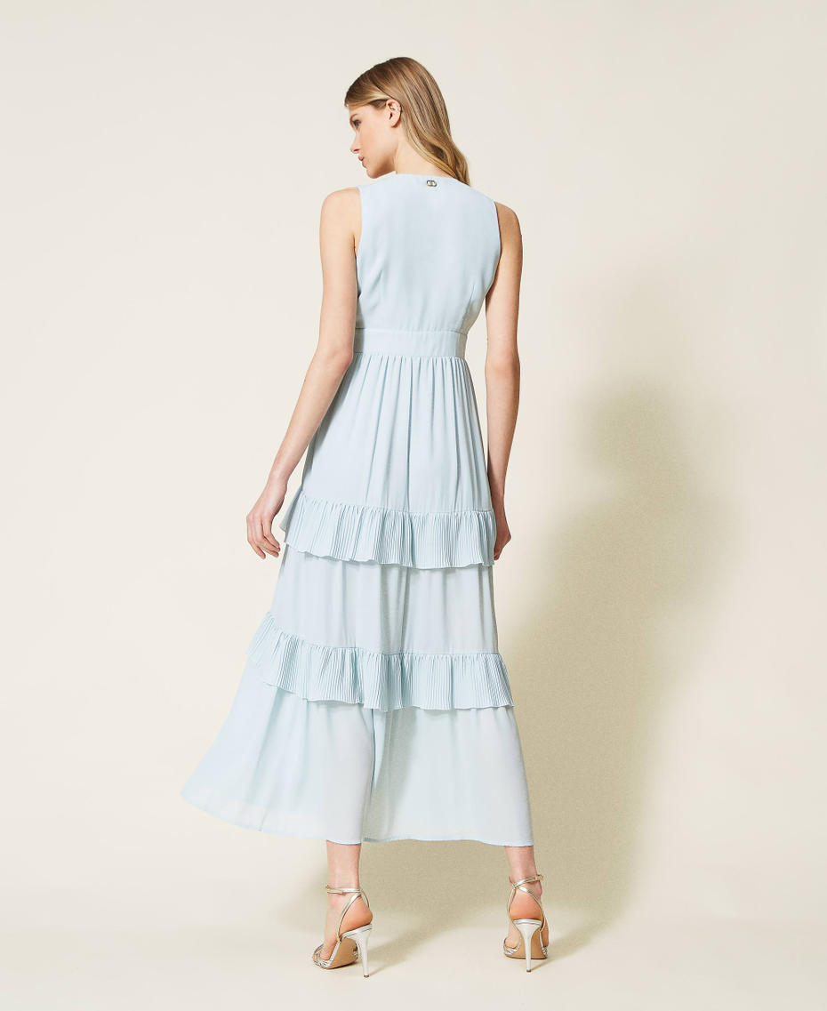 Abito lungo in georgette con balze Light Blue Donna 999TN211A_10687_03