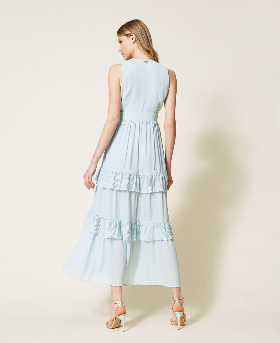 Abito lungo in georgette con balze Light Blue Donna 999TN211A_10687_03