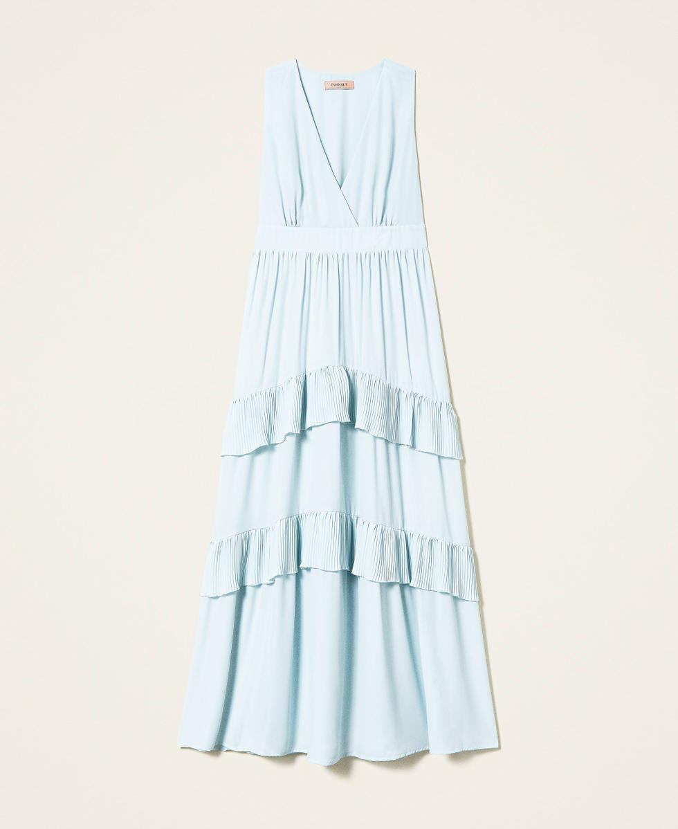 Abito lungo in georgette con balze Light Blue Donna 999TN211A_10687_S0