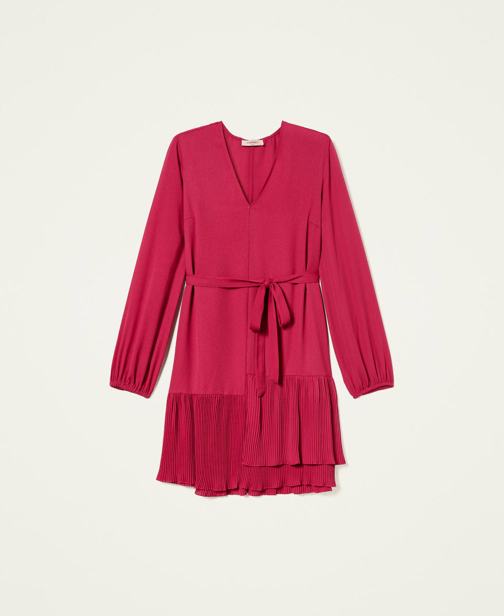 Kurzes Kleid aus Georgette mit Volants Kirschrot-Fuchsia Frau 999TN211B_00717_S0