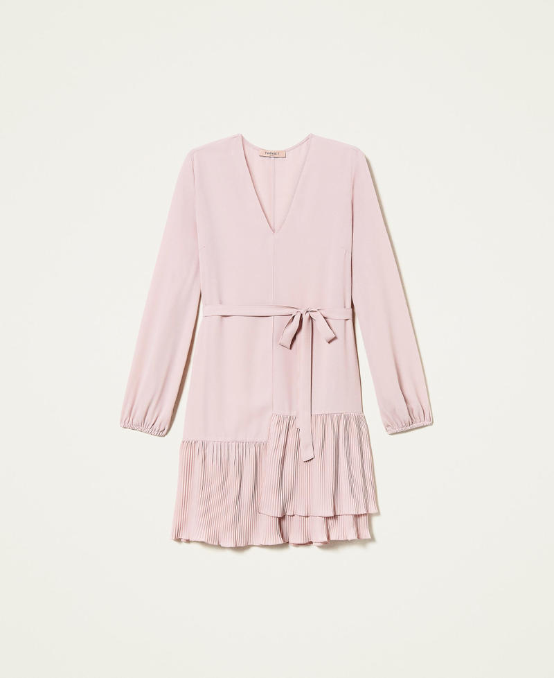 Kurzes Kleid aus Georgette mit Volants Puderrosa Frau 999TN211B_07273_S0