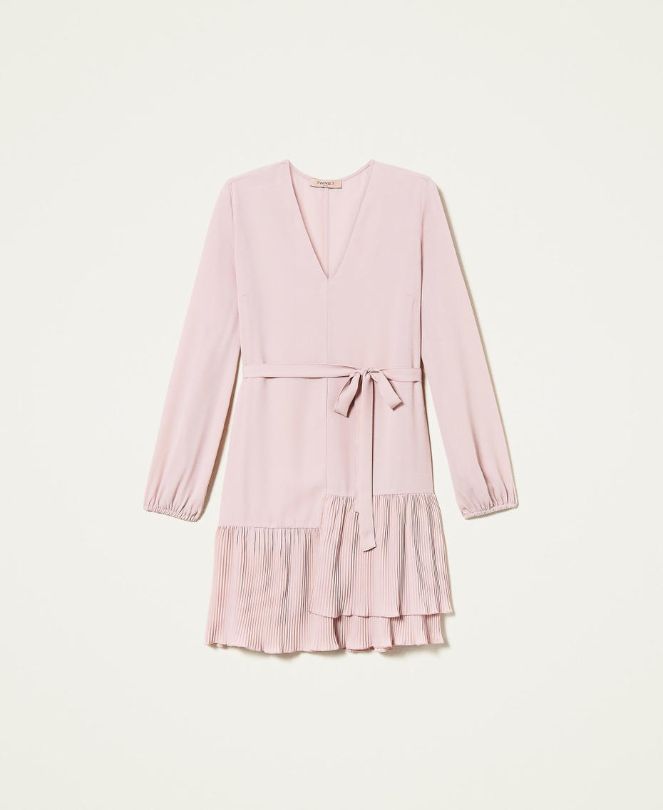 Kurzes Kleid aus Georgette mit Volants Puderrosa Frau 999TN211B_07273_S0