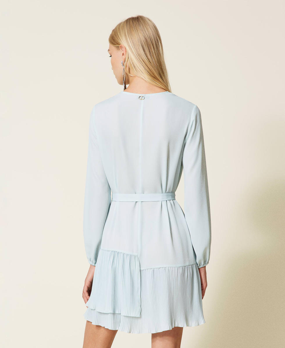 Robe courte en cr&ecirc;pe georgette avec volants Bleu Clair Femme 999TN211B_10687_03