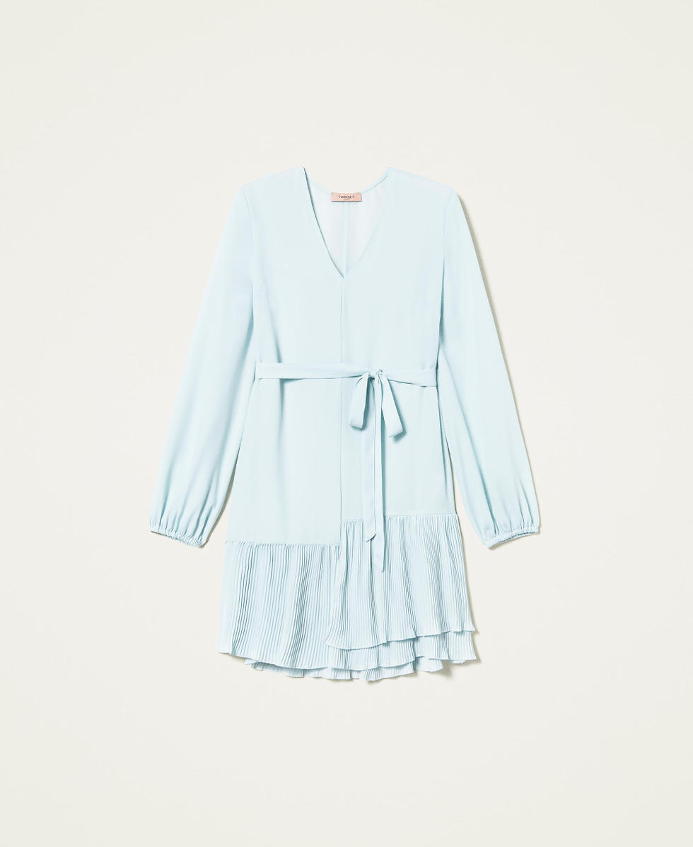 Robe courte en cr&ecirc;pe georgette avec volants Bleu Clair Femme 999TN211B_10687_S0