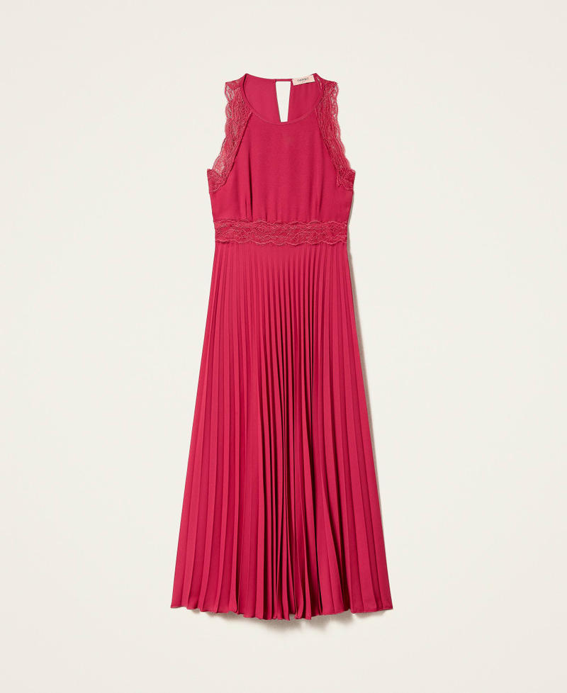 Long pleated dress with lace "Cerise" Fuchsia Woman 999TN2120_00717_S0