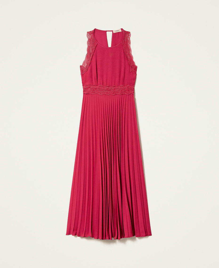 Long pleated dress with lace "Cerise" Fuchsia Woman 999TN2120_00717_S0
