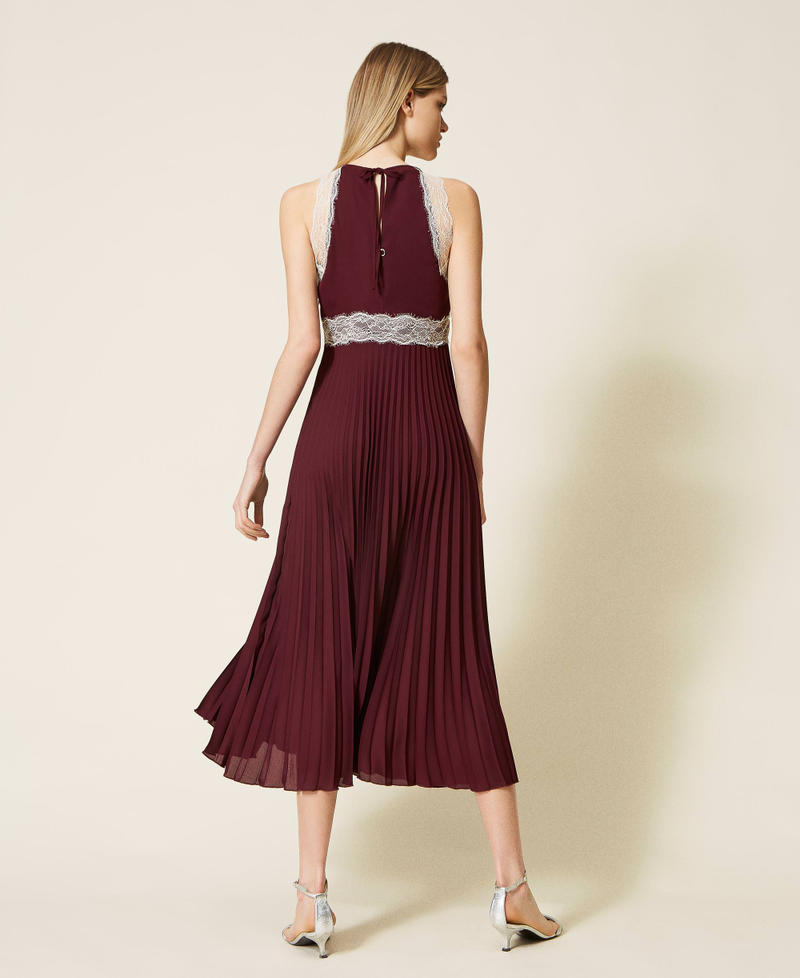 Long pleated dress with lace Two-tone Black / Ecru Woman 999TN2120-03