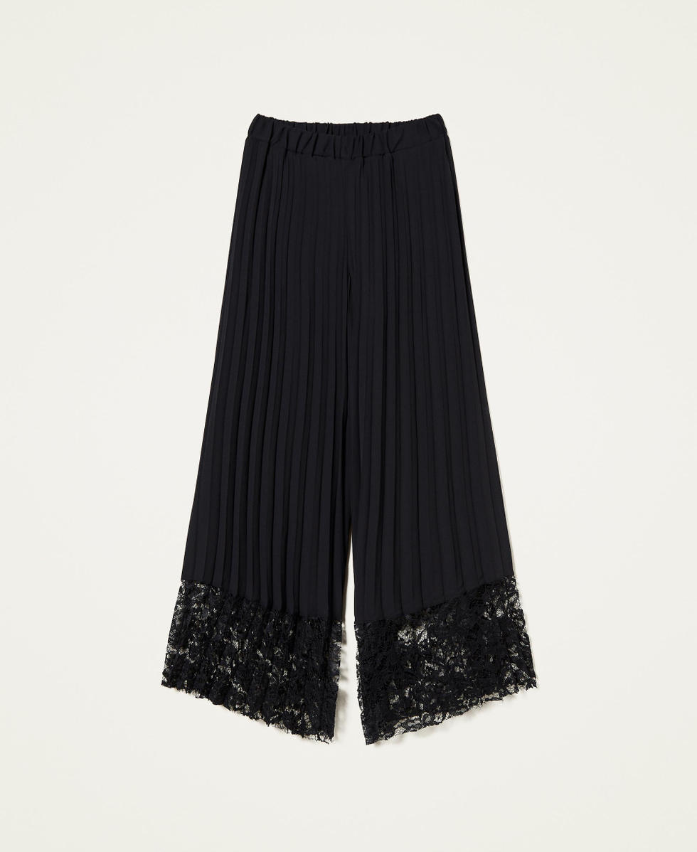 Pleated palazzo trousers with lace
