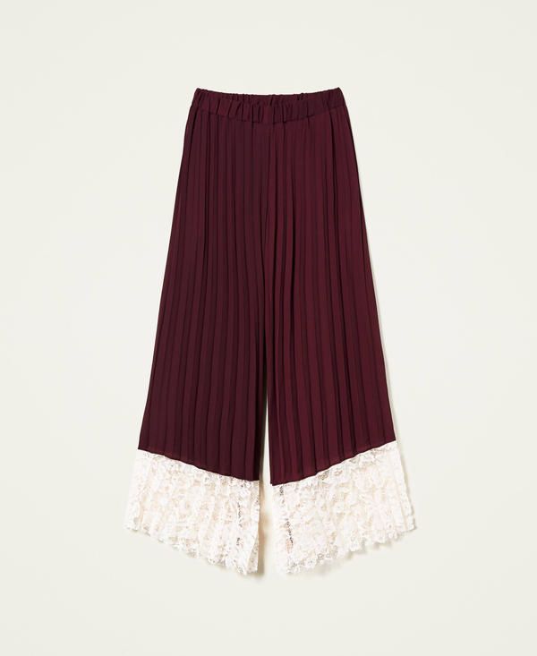 Pantaloni a palazzo pliss&eacute; con pizzo