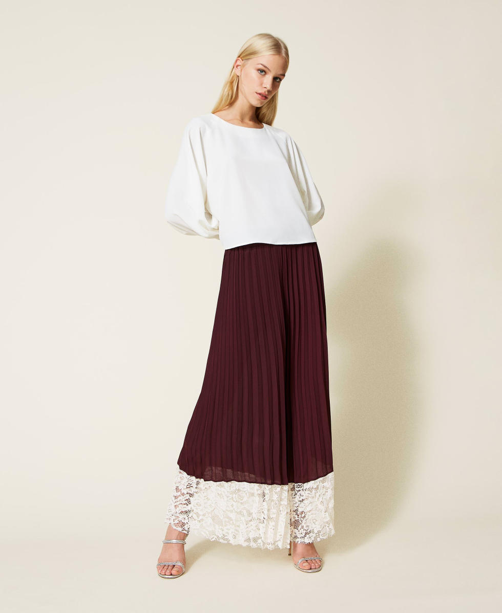Cr&ecirc;pe blouse with lace Two tone Snow/Grape Woman 999TN212B_10689_T0