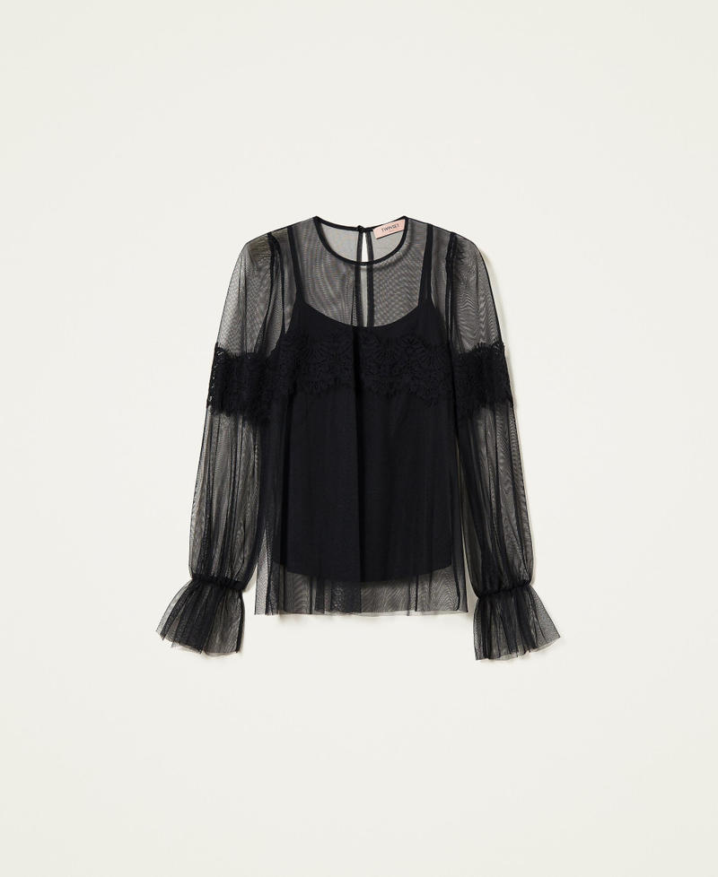 Blusa in tulle con pizzo Donna 999TN212H-0S