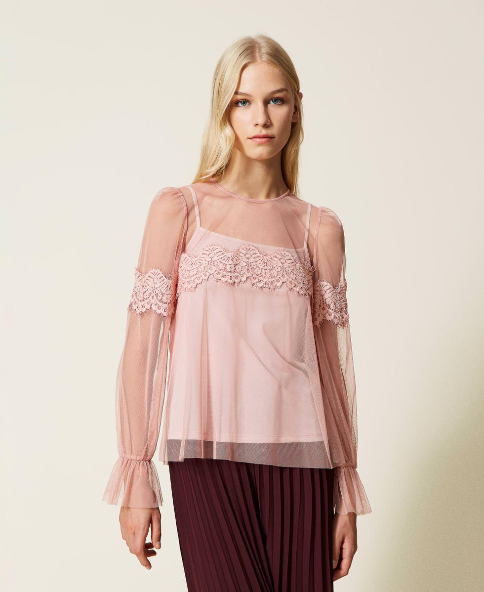 Blusa de tul con Mujer, Rosa TWINSET Milano