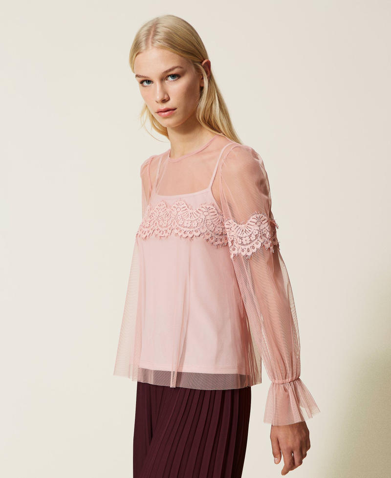 Tulle blouse with lace Woman 999TN212H-02