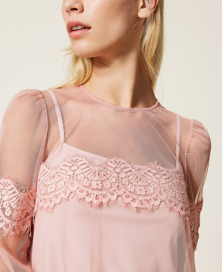 Tulle blouse with lace Woman 999TN212H-04