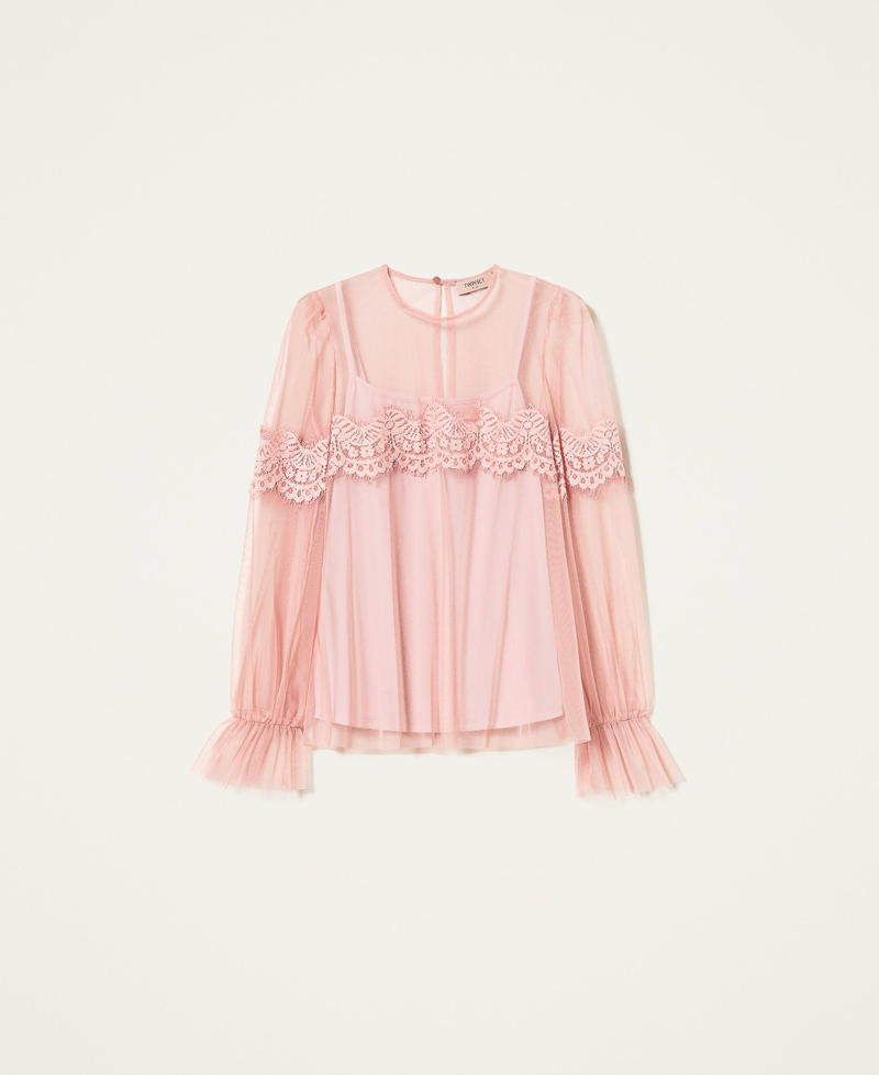 Blusa in tulle con pizzo Donna 999TN212H-0S