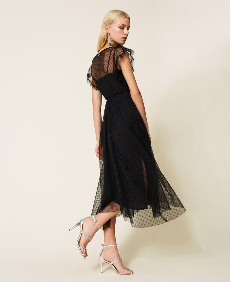 Full-length plumetis tulle dress Black Woman 999TN2130-03