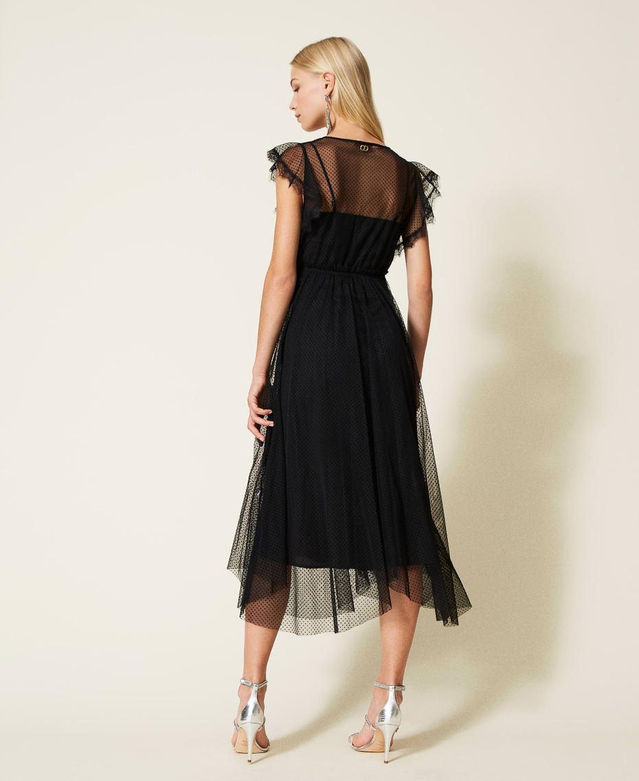 Full-length plumetis tulle dress Black Woman 999TN2130-04