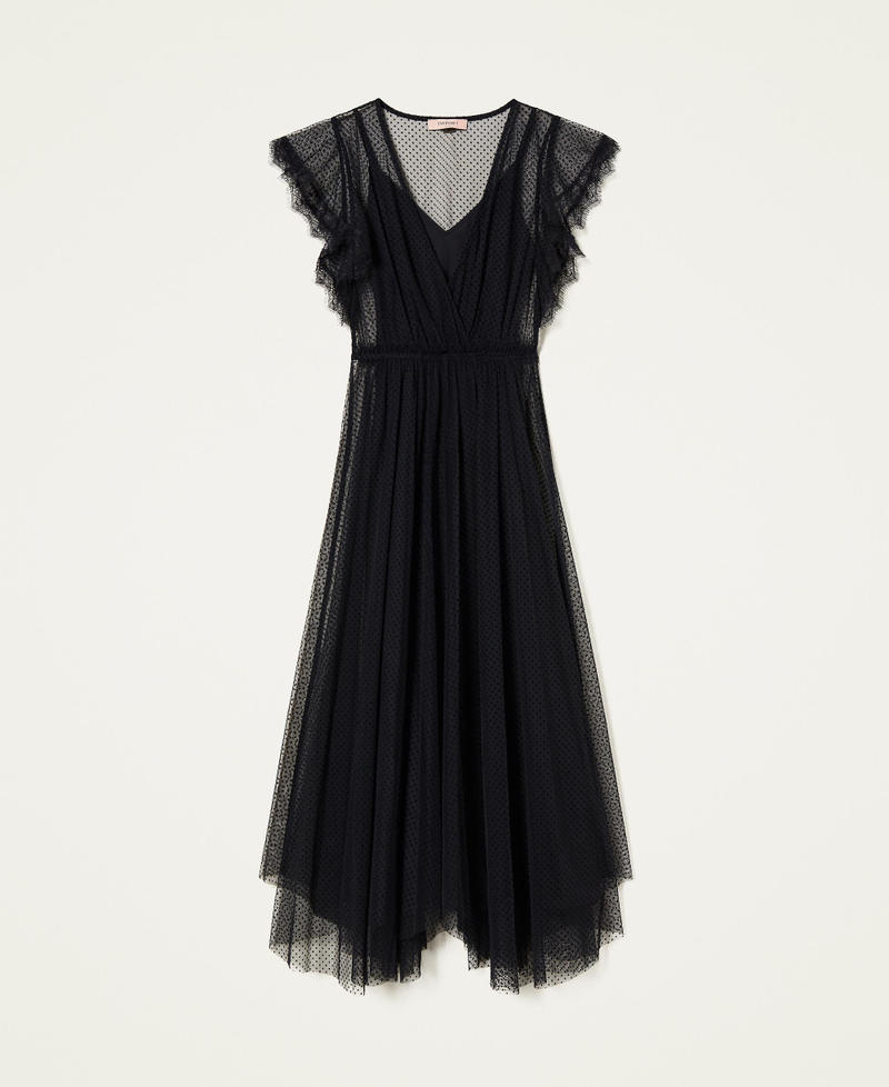 Full-length plumetis tulle dress Black Woman 999TN2130_00006_S0