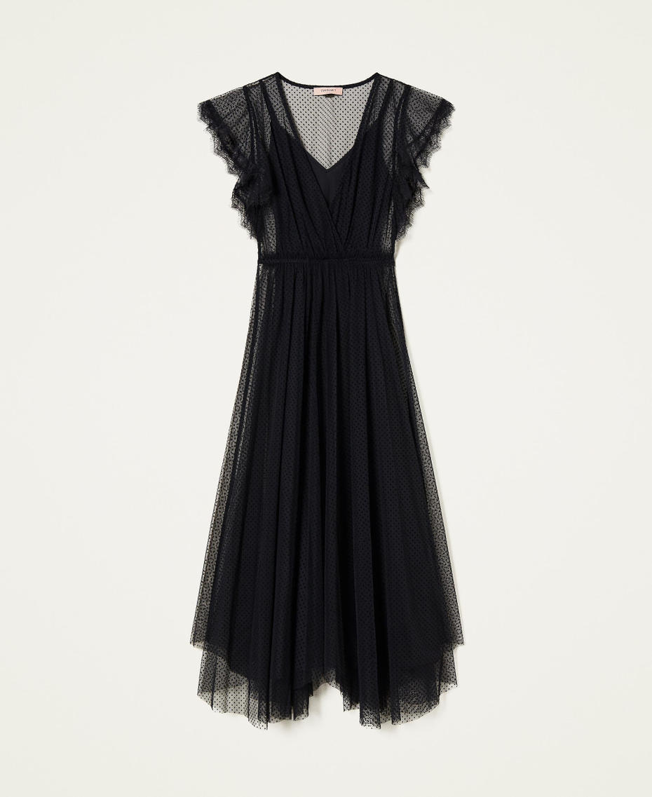 Full-length plumetis tulle dress Black Woman 999TN2130-0S