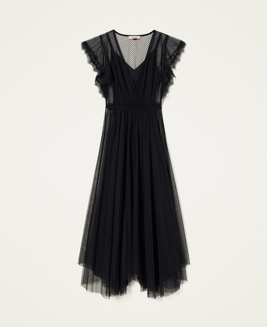 Full-length plumetis tulle dress Black Woman 999TN2130_00006_S0