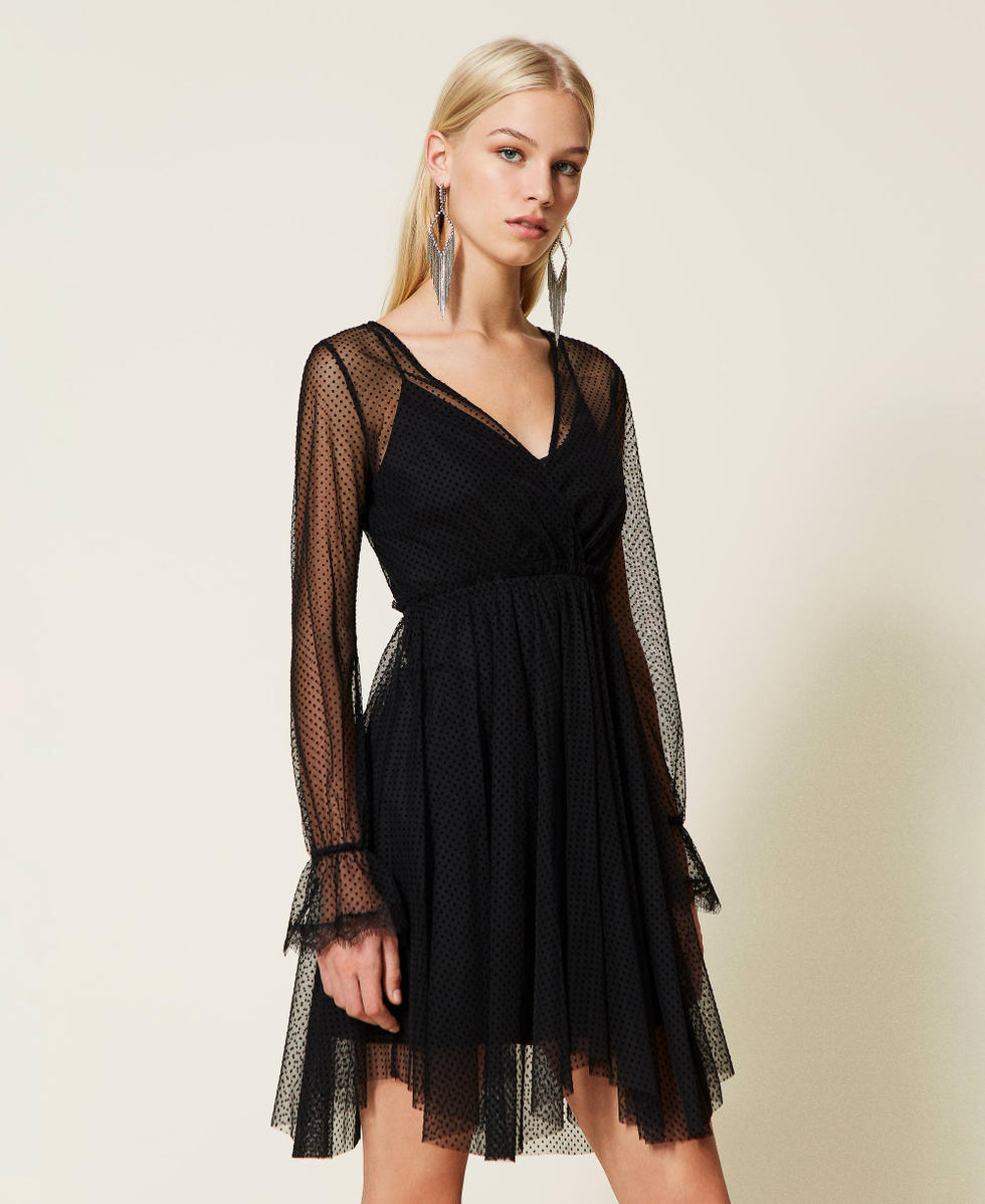 Robe courte en tulle plumetis Femme Noir TWINSET Milano