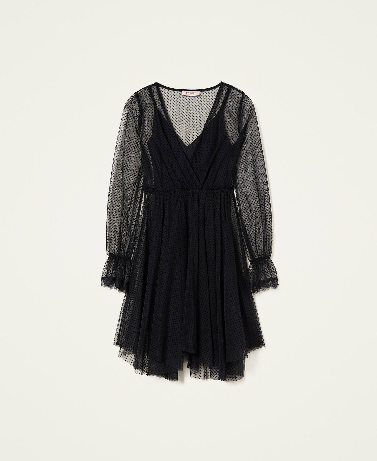 Robe courte en tulle plumetis Femme Noir TWINSET Milano