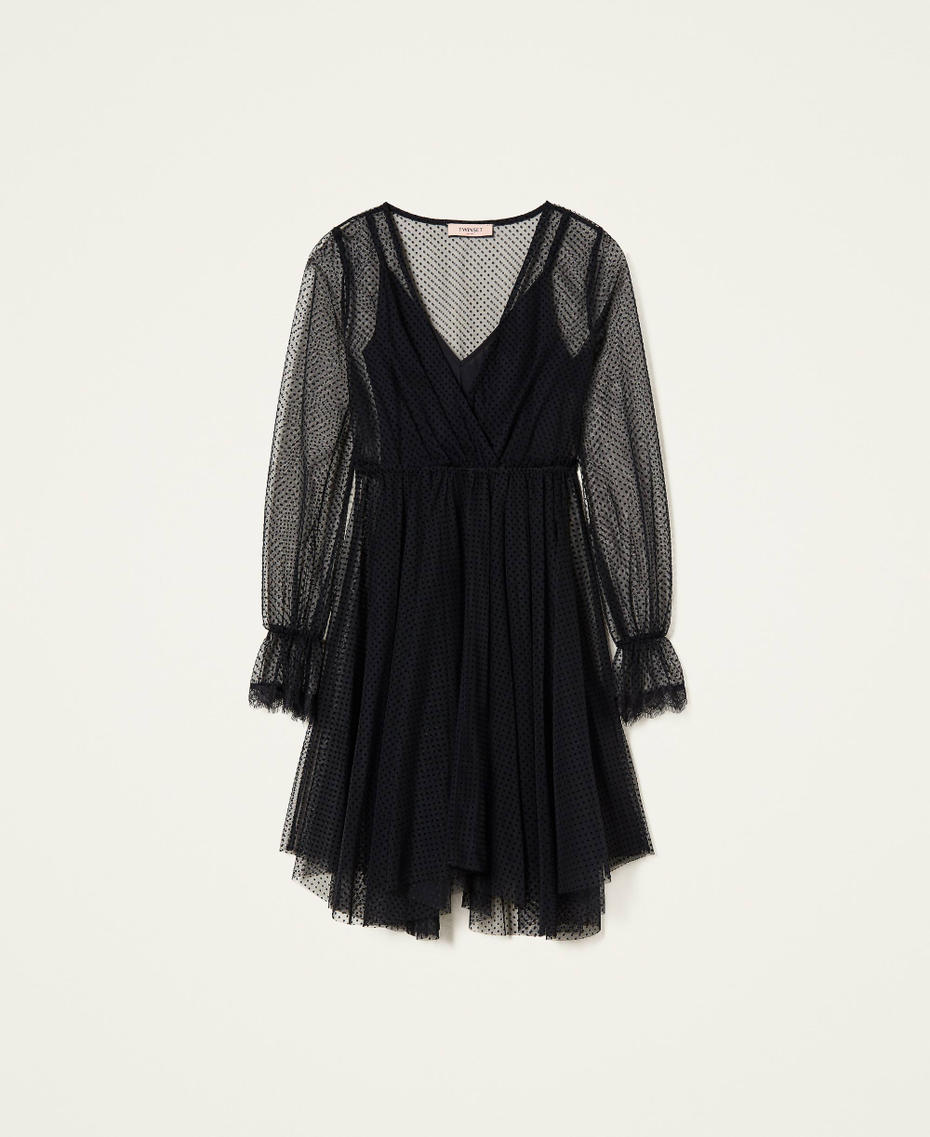 Kurzes Kleid aus Plumetis-Tüll Schwarz Frau 999TN2131-0S
