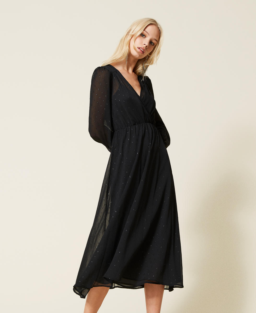 Abito lungo in fil coup&eacute; lurex Nero Donna 999TN2140_00006_01