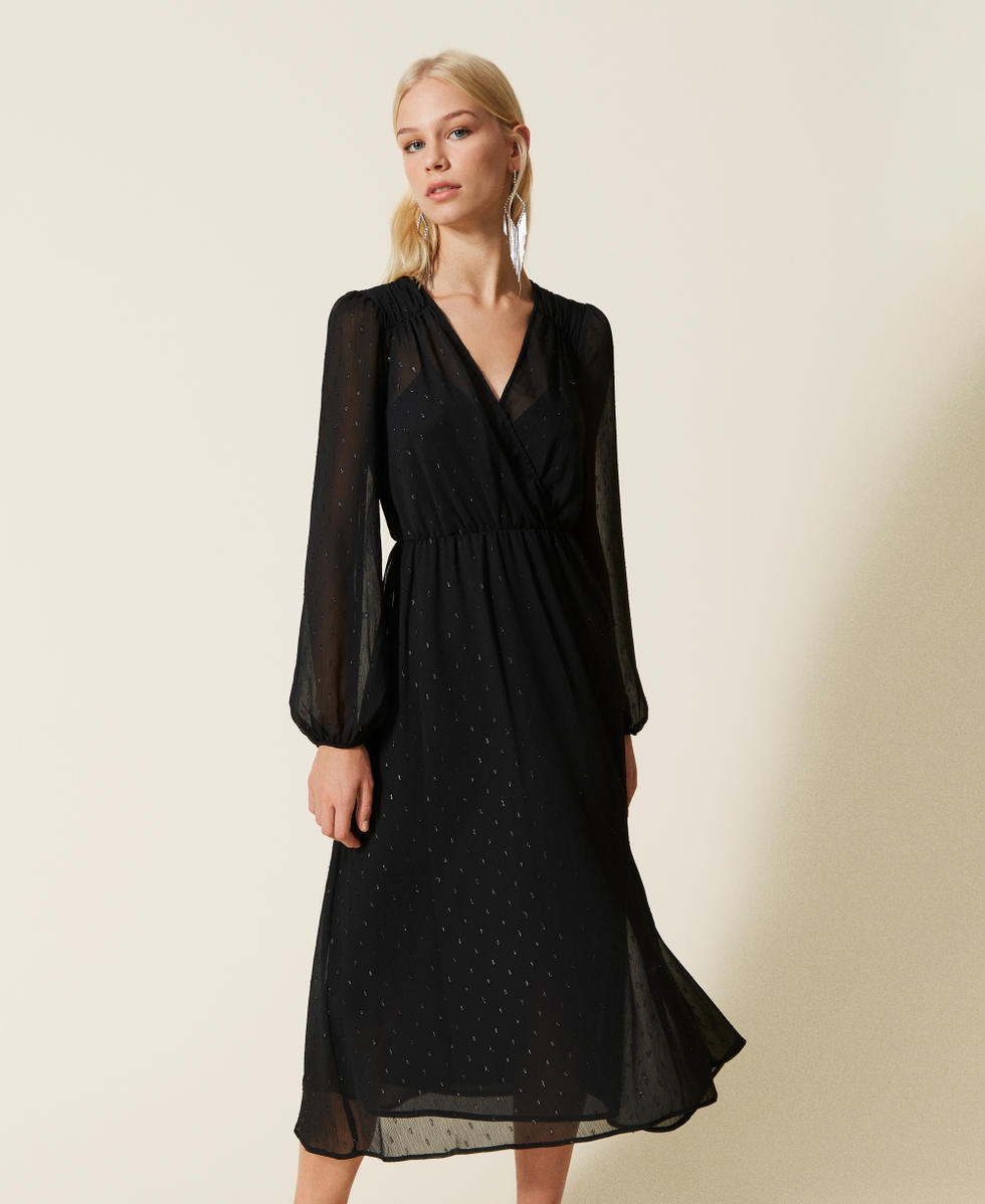 Abito lungo in fil coup&eacute; lurex Nero Donna 999TN2140_00006_02