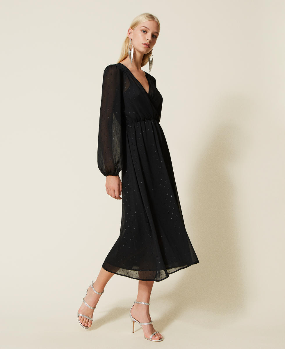 Abito lungo in fil coup&eacute; lurex Nero Donna 999TN2140_00006_03